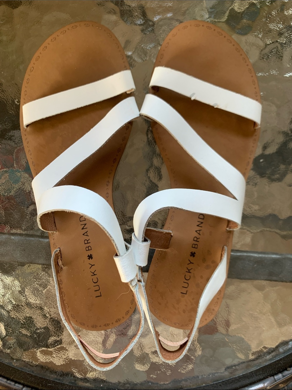 Lucky Brand White Flat Sandals with Tan Footbed